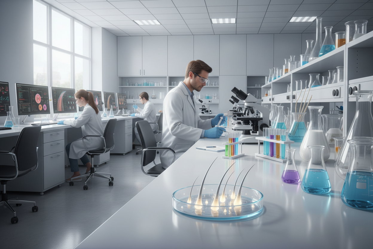 create image of labo that create a new discovery for hair loss